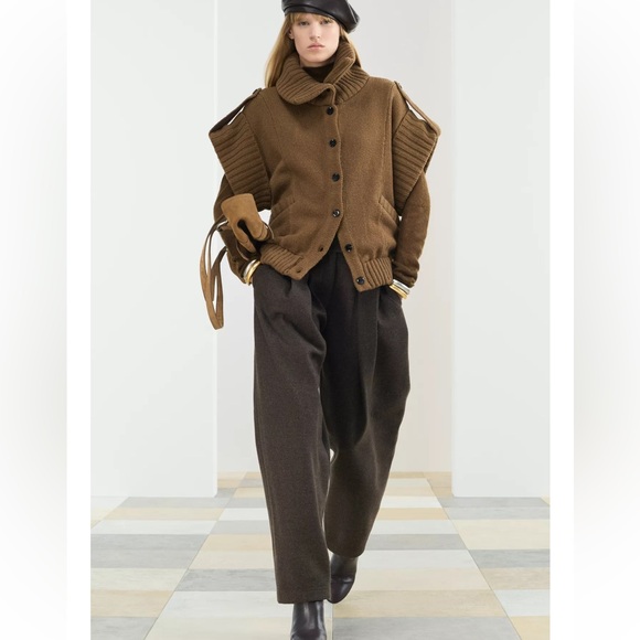 Zara PLTD WL TRSRS pleated wool blend trousers in brown